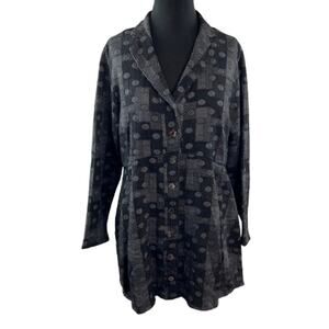 Cut-Loose Gray Black Blazer Jacket Cotton Polka Dot Plaid Notch Lapel Medium M